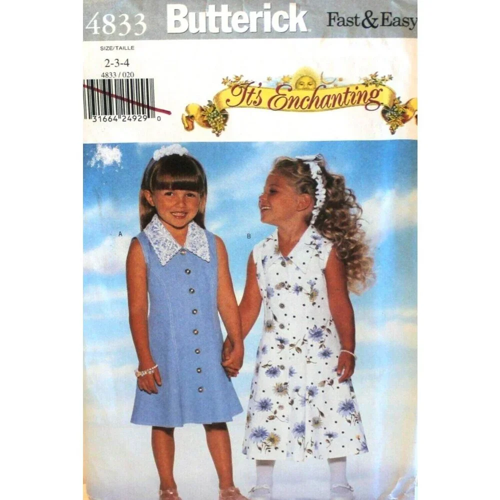 Butterick Sewing Pattern 4833 Childs Dress‎ Headband Size 2 3 4